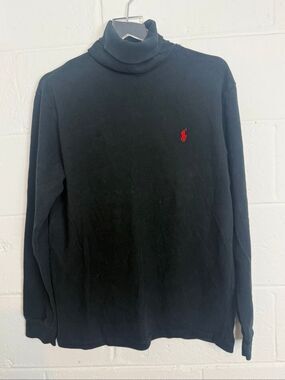Polo Ralph Lauren Men’s Black Turtleneck Sweatshirt Pullover Red Pony Size M Pre
